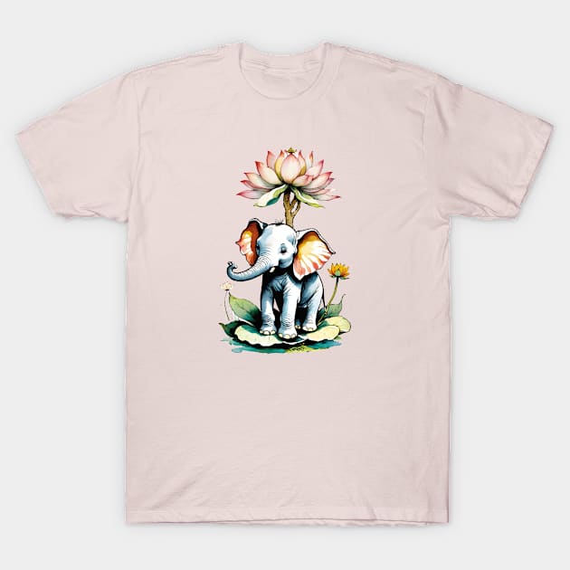 Ganesh Elephant and the lotus Flower T-Shirt by mariasshop